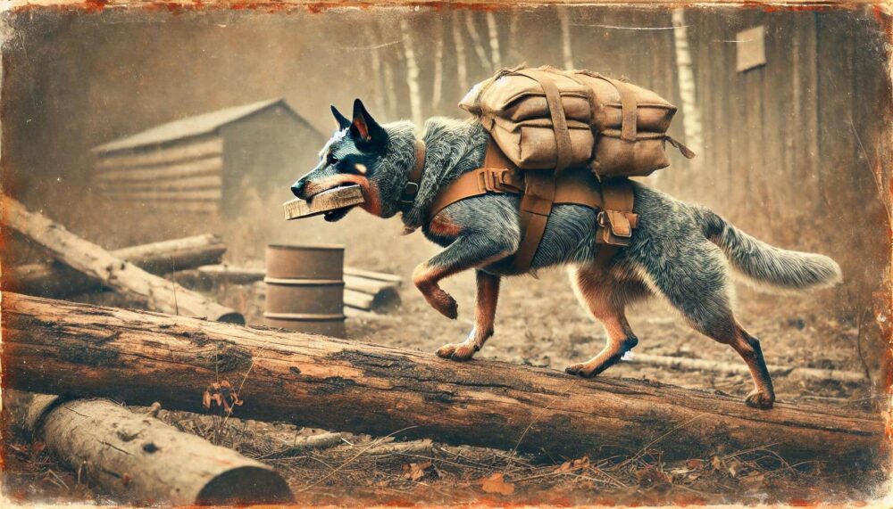 防災トレーニングに励む犬