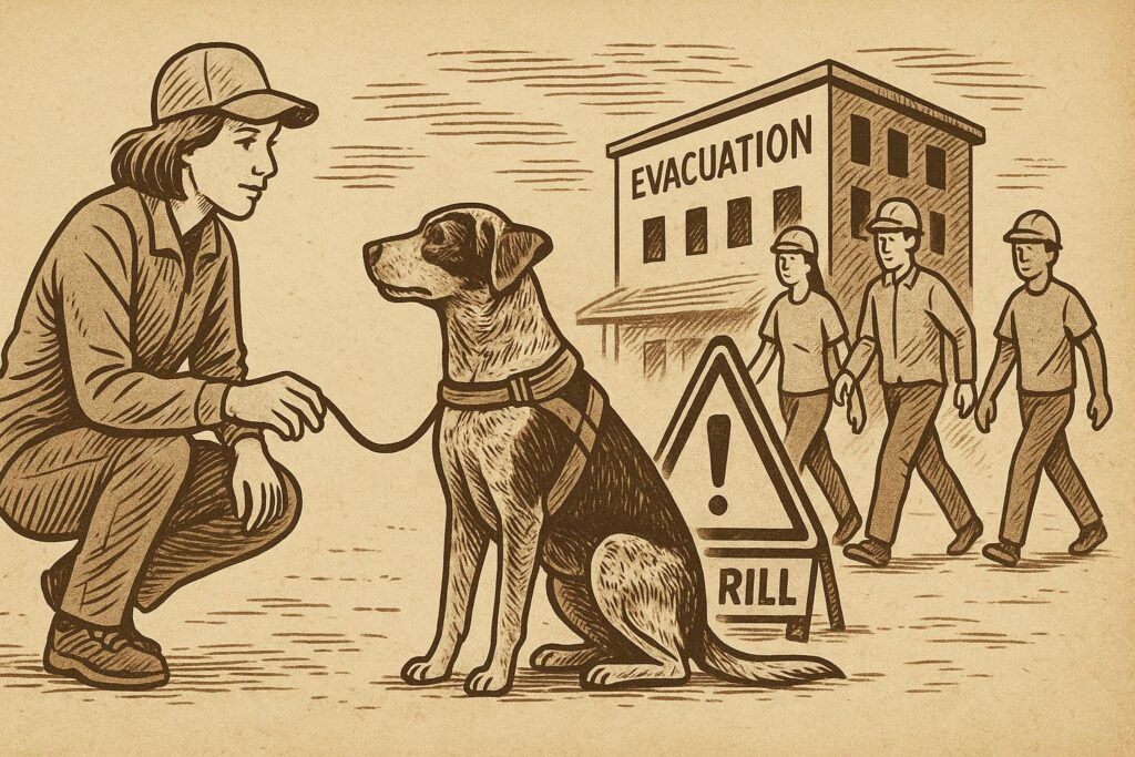 避難訓練をする犬