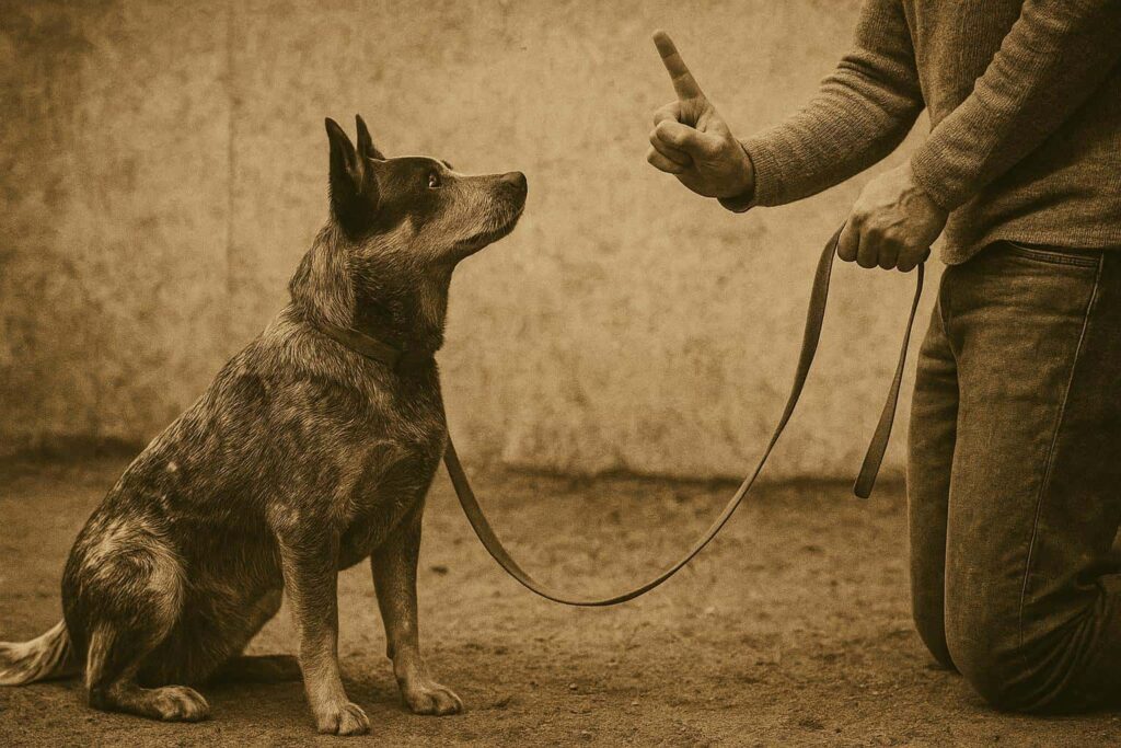 コマンドでのトイレトレーニングをしている飼い主と犬