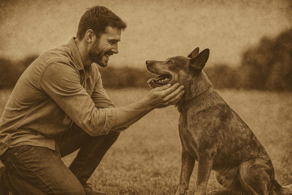犬の吠えのトレーニングで褒めている飼い主